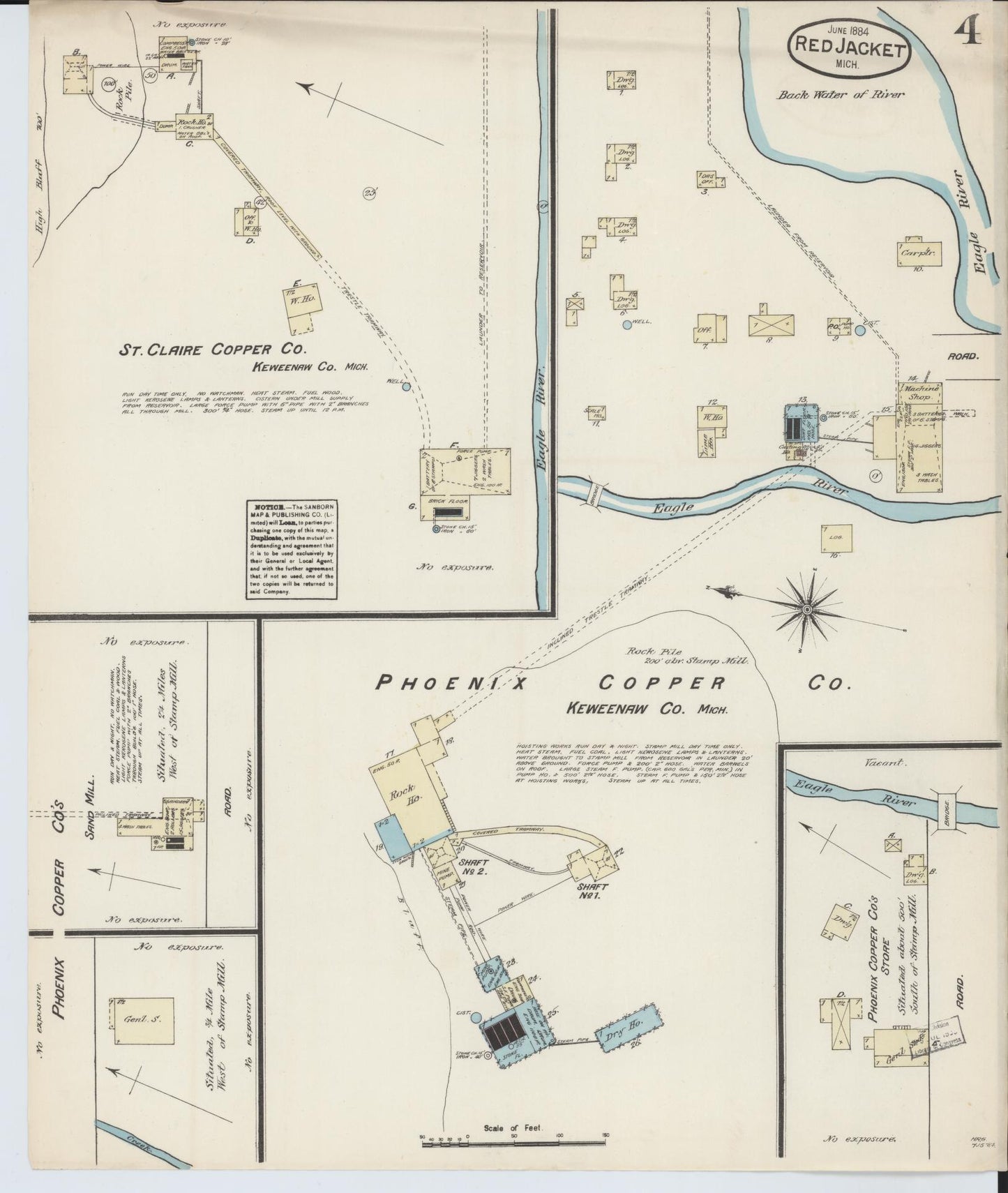 Sanborn Fire Insurance Map from Red Jacket, Houghton County, Michigan (1884), Sheet #0004 - Complete Map Set gallery image, historic Sanborn map, vintage wall art, Michigan Michigan