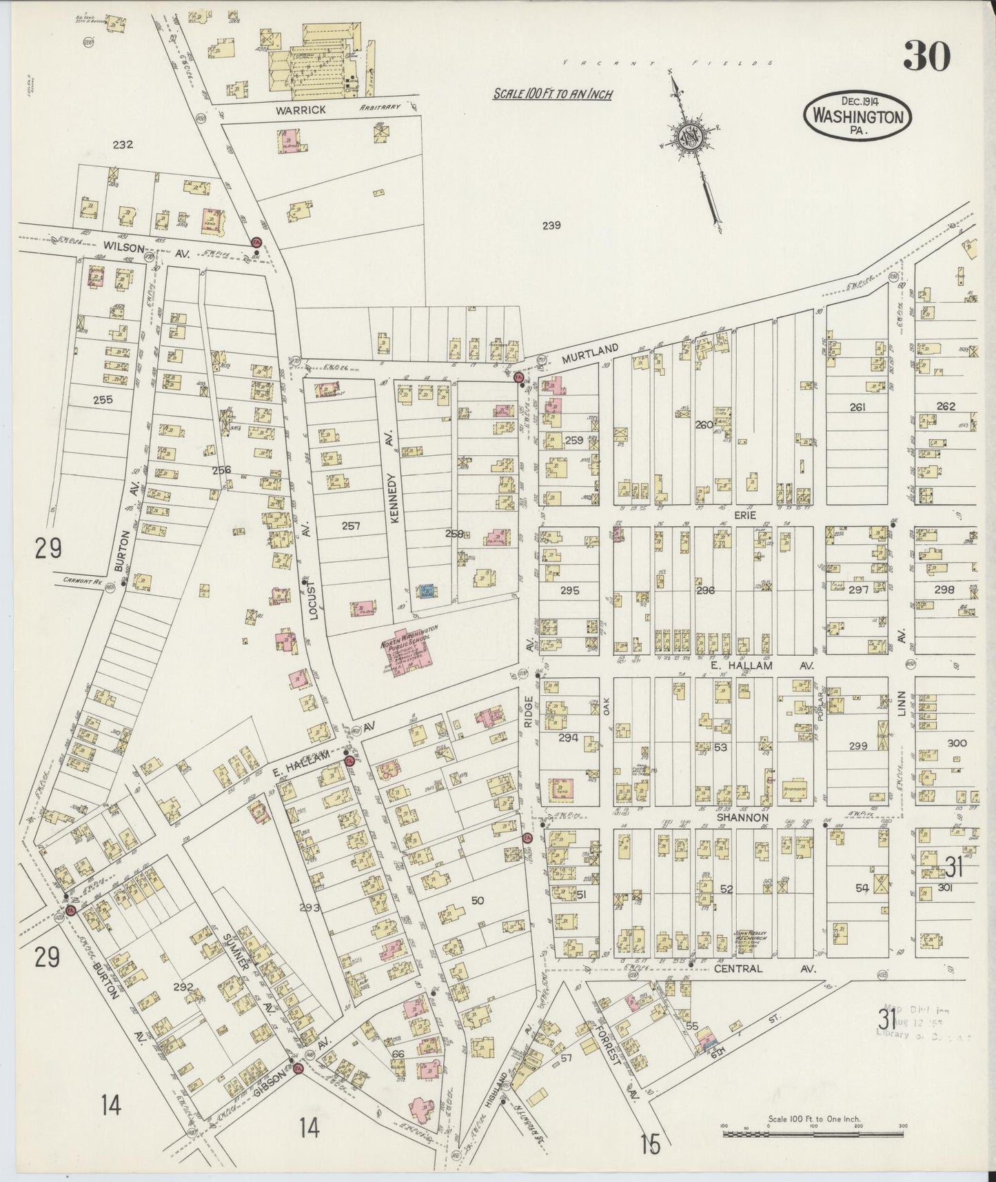 Sanborn Fire Insurance Map from Washington, Washington County, Pennsylvania (1914), Sheet #0030 - Historic Sanborn Fire Insurance Map Print, vintage old map wall art, antique decor, genealogy gift, Pennsylvania Pennsylvania map