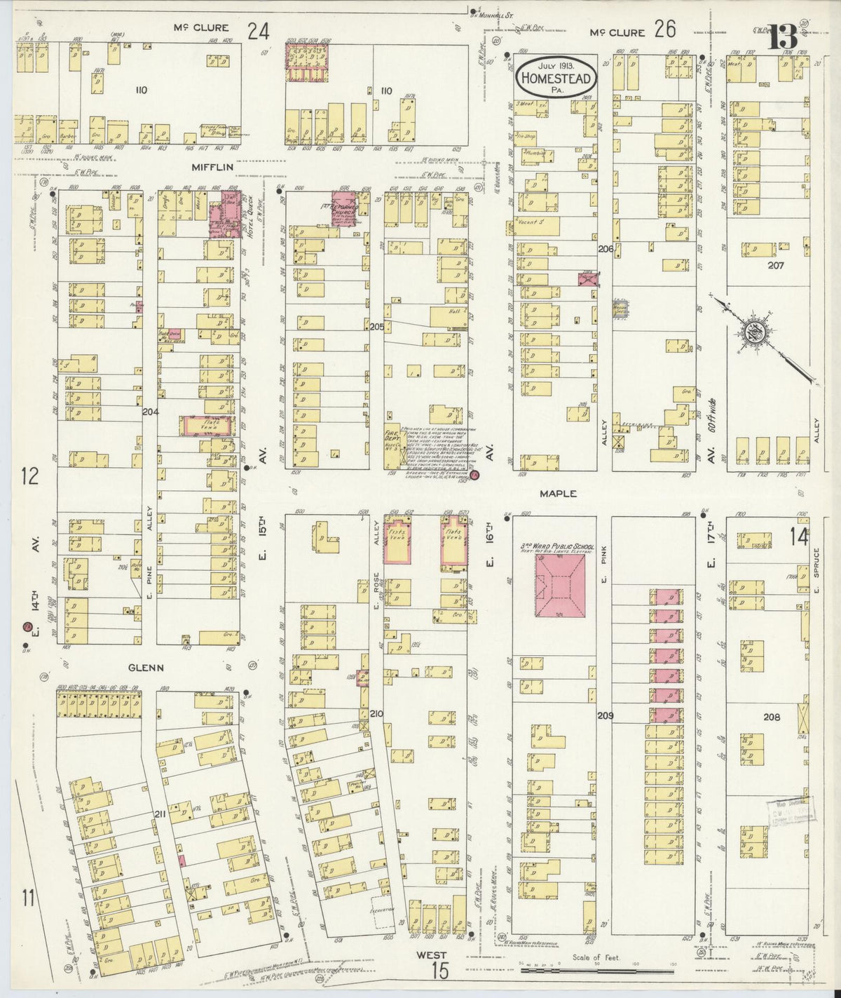 Sanborn Fire Insurance Map from Homestead, Allegheny County, Pennsylvania (1913), Sheet #0013 - Complete Map Set gallery image, historic Sanborn map, vintage wall art, Pennsylvania Pennsylvania