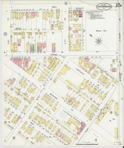 Sanborn Fire Insurance Map from Jeffersonville, Clark County, Indiana (1898), Sheet #0015 - Historic Sanborn Fire Insurance Map Print, vintage old map wall art, antique decor, genealogy gift, Indiana Indiana map