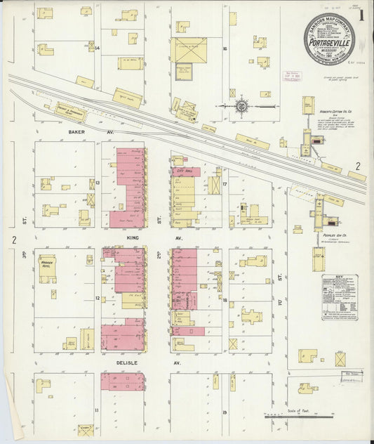 Sanborn Fire Insurance Map from Portageville, New Madrid County, Missouri (1911), Sheet #0001 - Historic Sanborn Fire Insurance Map Print, vintage old map wall art, antique decor, genealogy gift, Missouri Missouri map