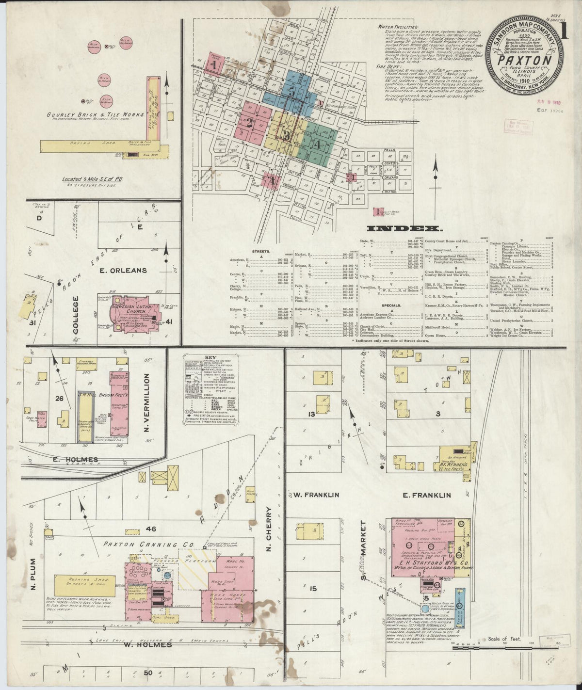 Sanborn Fire Insurance Map from Paxton, Ford County, Illinois (1910), Sheet #0001 - Complete Map Set gallery image, historic Sanborn map, vintage wall art, Illinois Illinois