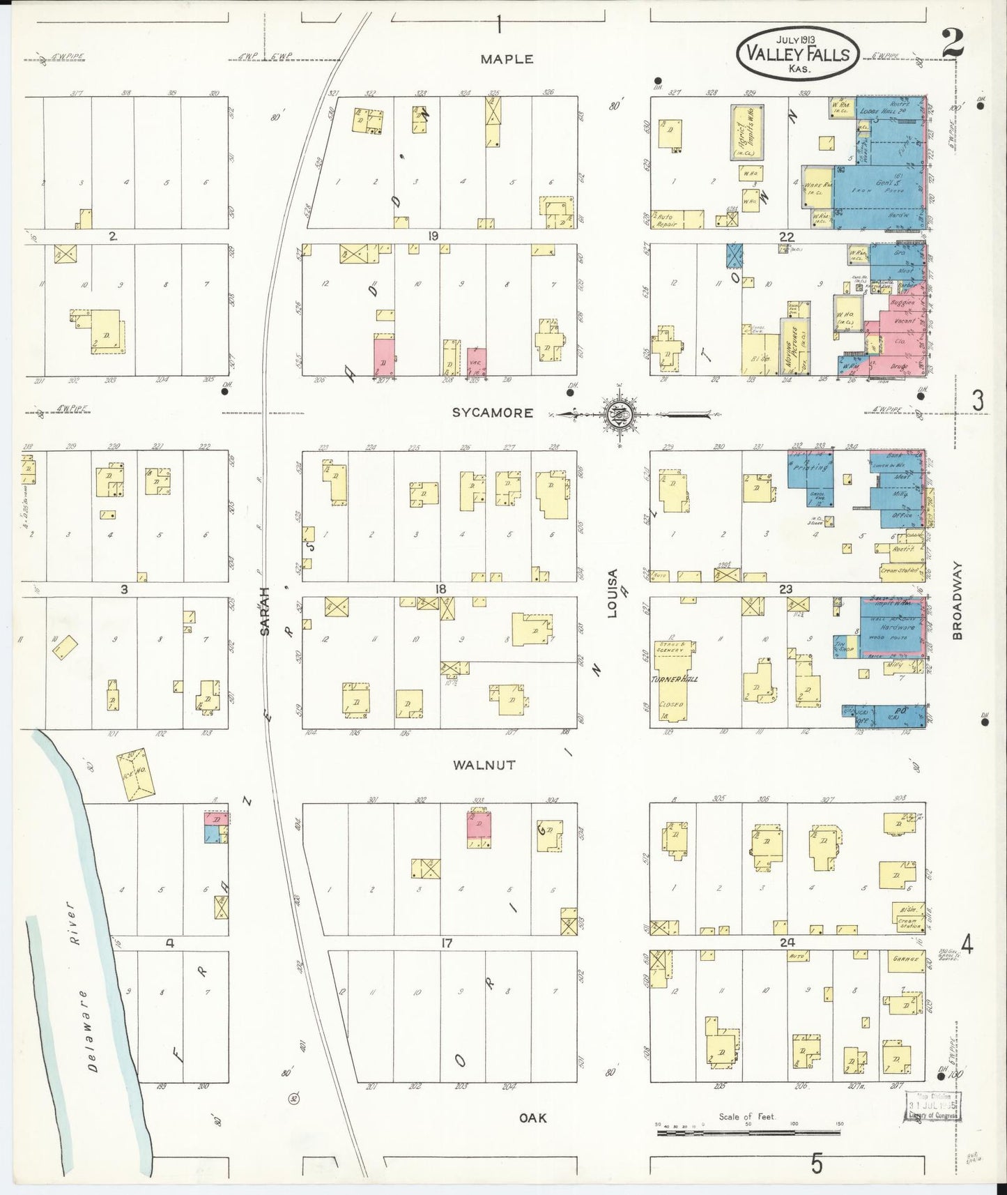 Sanborn Fire Insurance Map from Valley Falls, Jefferson County, Kansas (1913), Sheet #0002 - Historic Sanborn Fire Insurance Map Print, vintage old map wall art, antique decor, genealogy gift, Kansas Kansas map