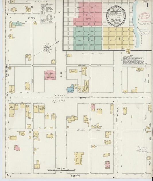Sanborn Fire Insurance Map from Milford, Pike County, Pennsylvania (1897), Sheet #0001 - Historic Sanborn Fire Insurance Map Print, vintage old map wall art, antique decor, genealogy gift, Pennsylvania Pennsylvania map