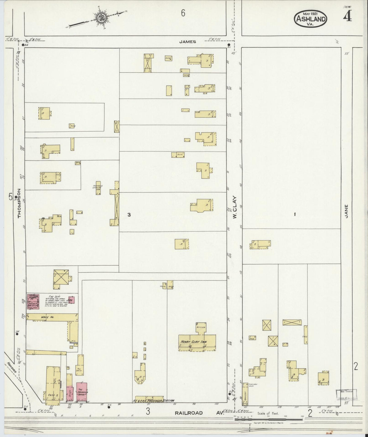Sanborn Fire Insurance Map from Ashland, Hanover County, Virginia (1921), Sheet #0004 - Complete Map Set gallery image, historic Sanborn map, vintage wall art, Virginia Virginia