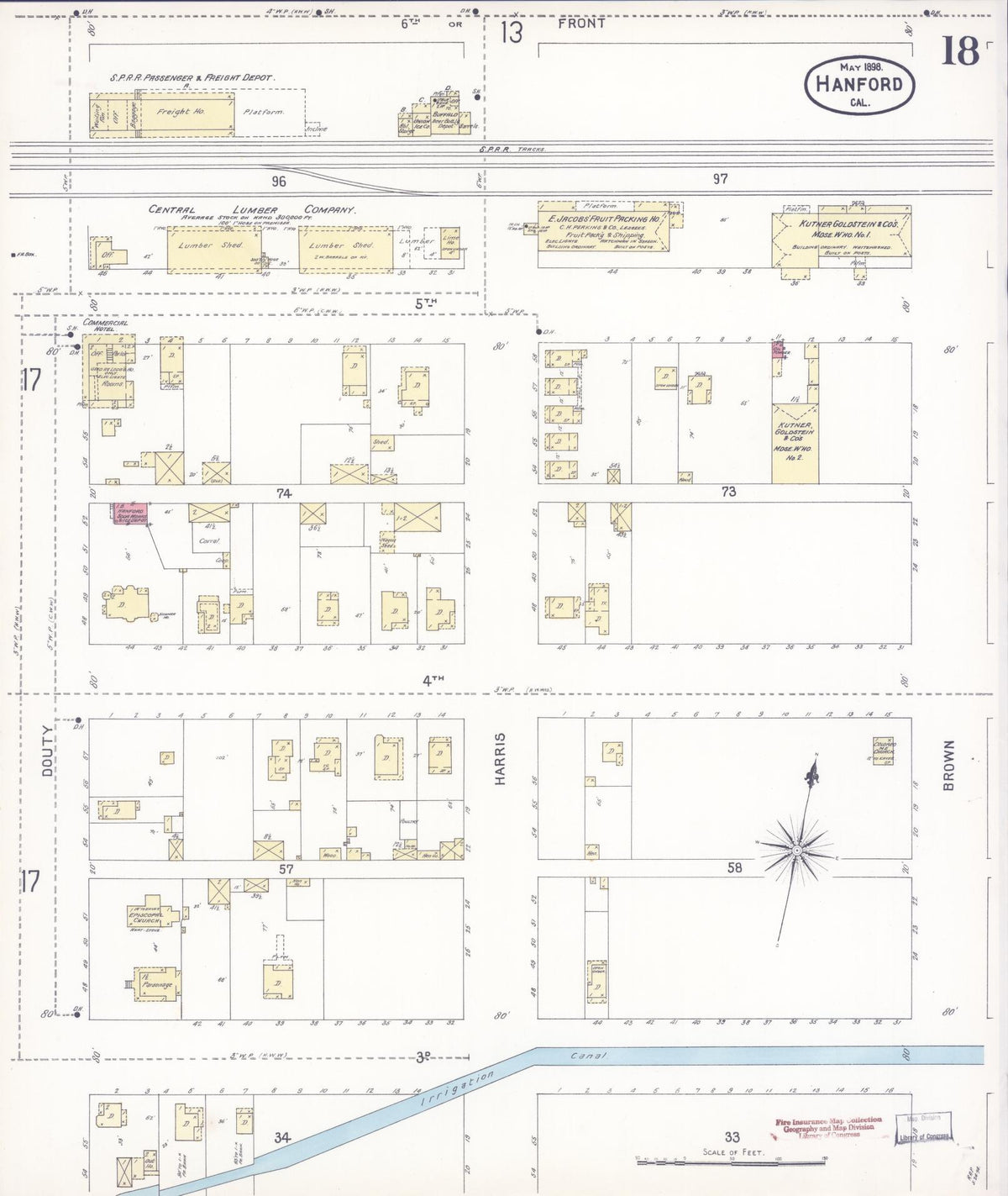 Sanborn Fire Insurance Map from Hanford, Kings County, California (1898), Sheet #0018 - Complete Map Set gallery image, historic Sanborn map, vintage wall art, California California
