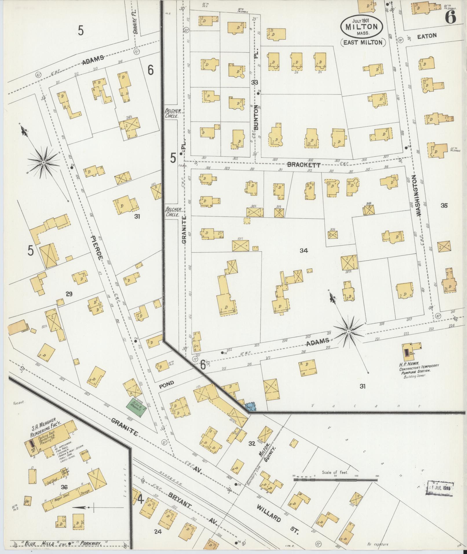 Sanborn Fire Insurance Map from Milton, Norfolk County, Massachusetts (1901), Sheet #0006 - Historic Sanborn Fire Insurance Map Print, vintage old map wall art, antique decor, genealogy gift, Massachusetts Massachusetts map