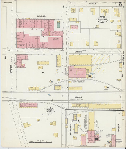 Sanborn Fire Insurance Map from Dublin, Laurens County, Georgia (1903), Sheet #0005 - Historic Sanborn Fire Insurance Map Print, vintage old map wall art, antique decor, genealogy gift, Georgia Georgia map