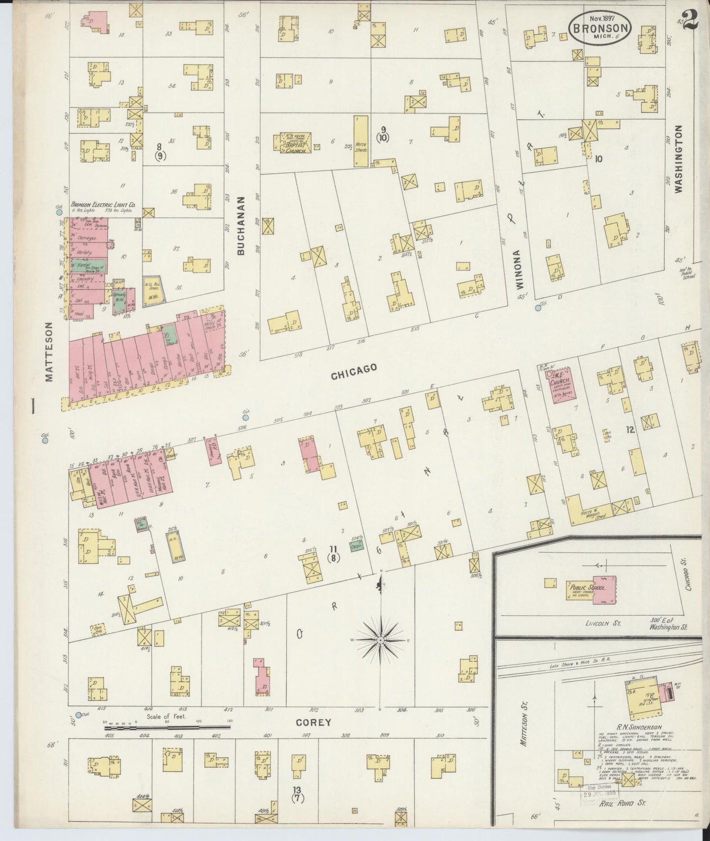 Sanborn Fire Insurance Map from Bronson, Branch County, Michigan (1897), Sheet #0002 - Historic Sanborn Fire Insurance Map Print, vintage old map wall art, antique decor, genealogy gift, Michigan Michigan map
