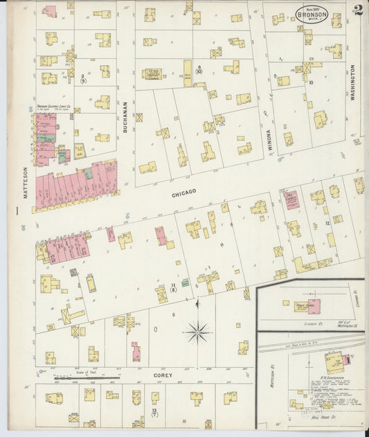 Sanborn Fire Insurance Map from Bronson, Branch County, Michigan (1897), Sheet #0002 - Historic Sanborn Fire Insurance Map Print, vintage old map wall art, antique decor, genealogy gift, Michigan Michigan map