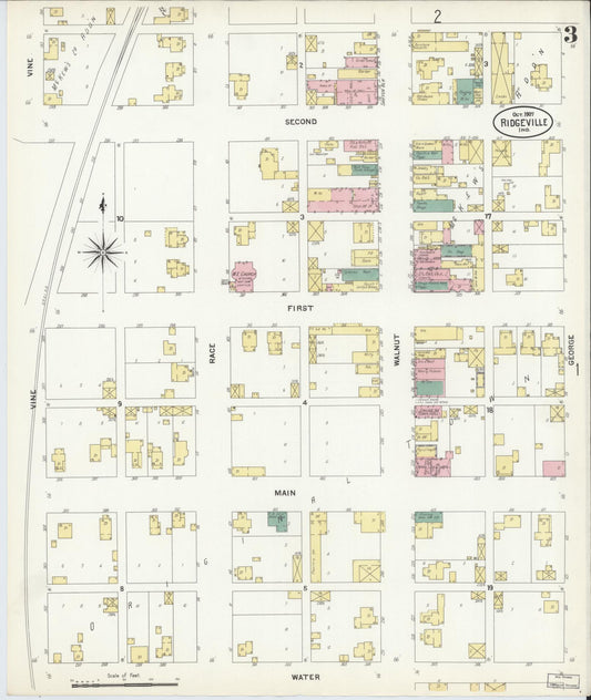 Sanborn Fire Insurance Map from Ridgeville, Randolph County, Indiana (1907), Sheet #0003 - Historic Sanborn Fire Insurance Map Print, vintage old map wall art, antique decor, genealogy gift, Indiana Indiana map