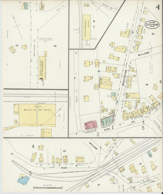 Sanborn Fire Insurance Map from Dedham, Norfolk County, Massachusetts (1897), Sheet #0004 - Historic Sanborn Fire Insurance Map Print, vintage old map wall art, antique decor, genealogy gift, Massachusetts Massachusetts map