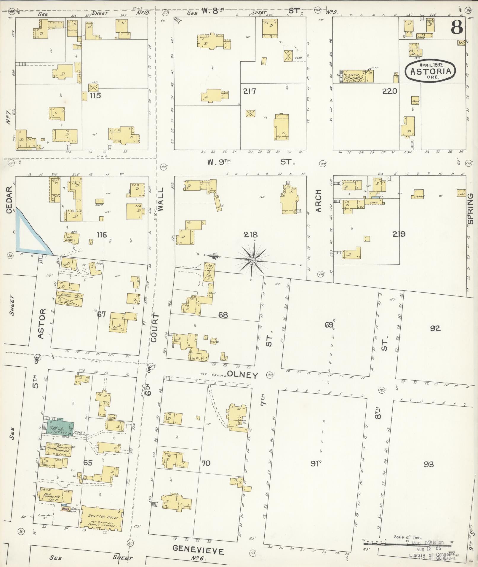 Sanborn Fire Insurance Map from Astoria, Clatsop County, Oregon (1892), Sheet #0008 - Complete Map Set gallery image, historic Sanborn map, vintage wall art, Oregon Oregon