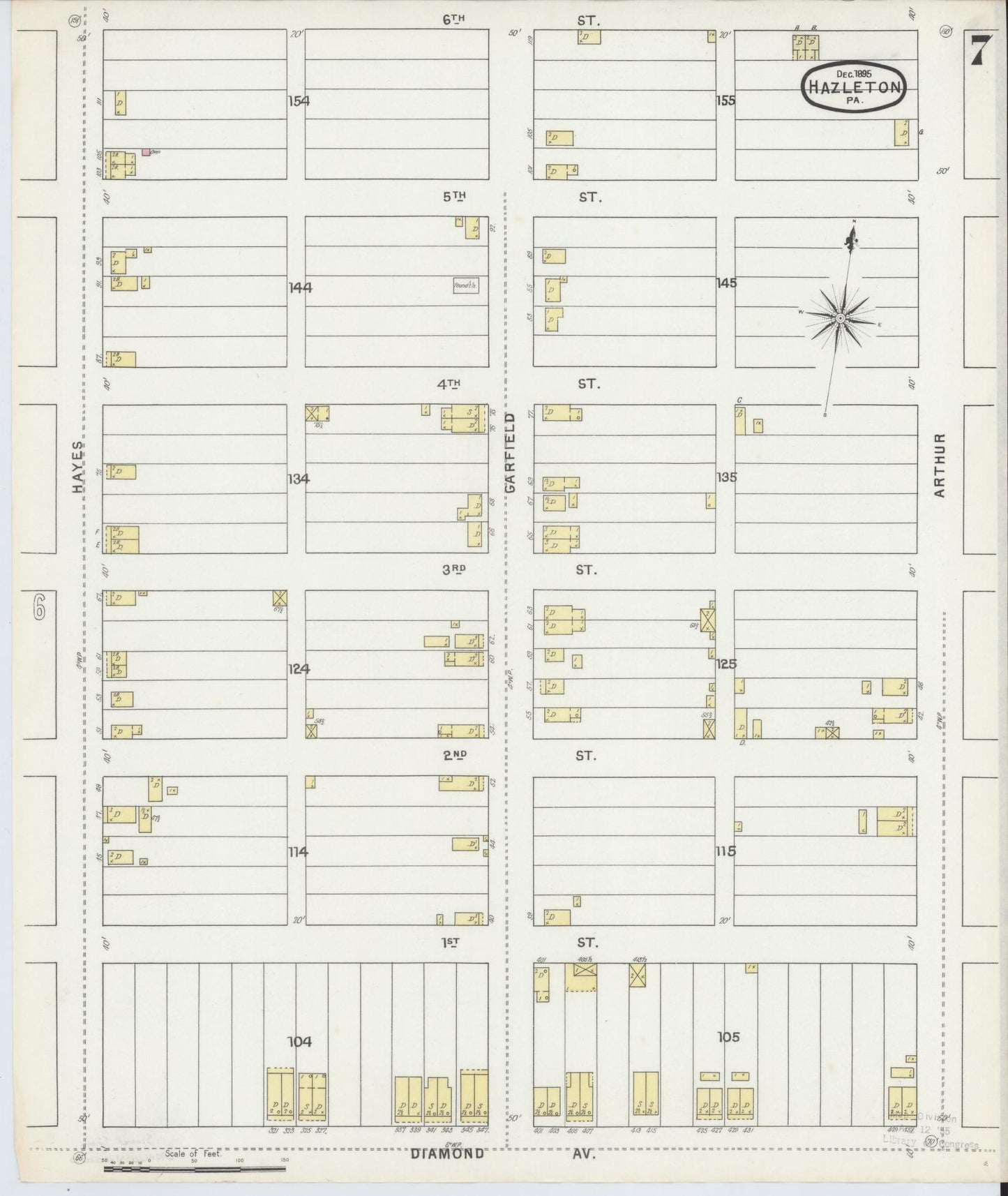 Sanborn Fire Insurance Map from Hazleton, Luzerne County, Pennsylvania (1895), Sheet #0007 - Complete Map Set gallery image, historic Sanborn map, vintage wall art, Pennsylvania Pennsylvania