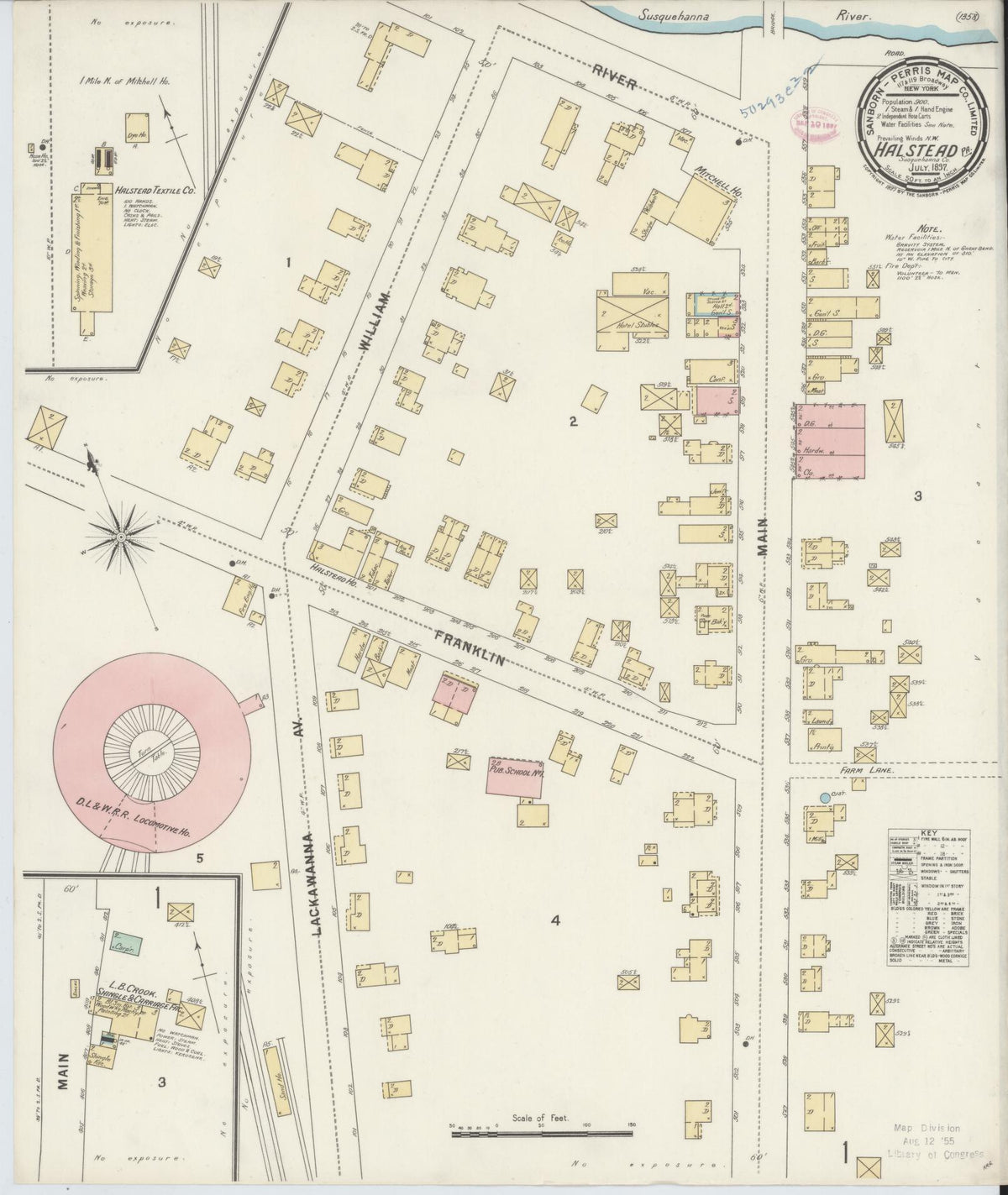 Sanborn Fire Insurance Map from Hallstead, Susquehanna County, Pennsylvania (1897), Sheet #0001 - Historic Sanborn Fire Insurance Map Print, vintage old map wall art, antique decor, genealogy gift, Pennsylvania Pennsylvania map