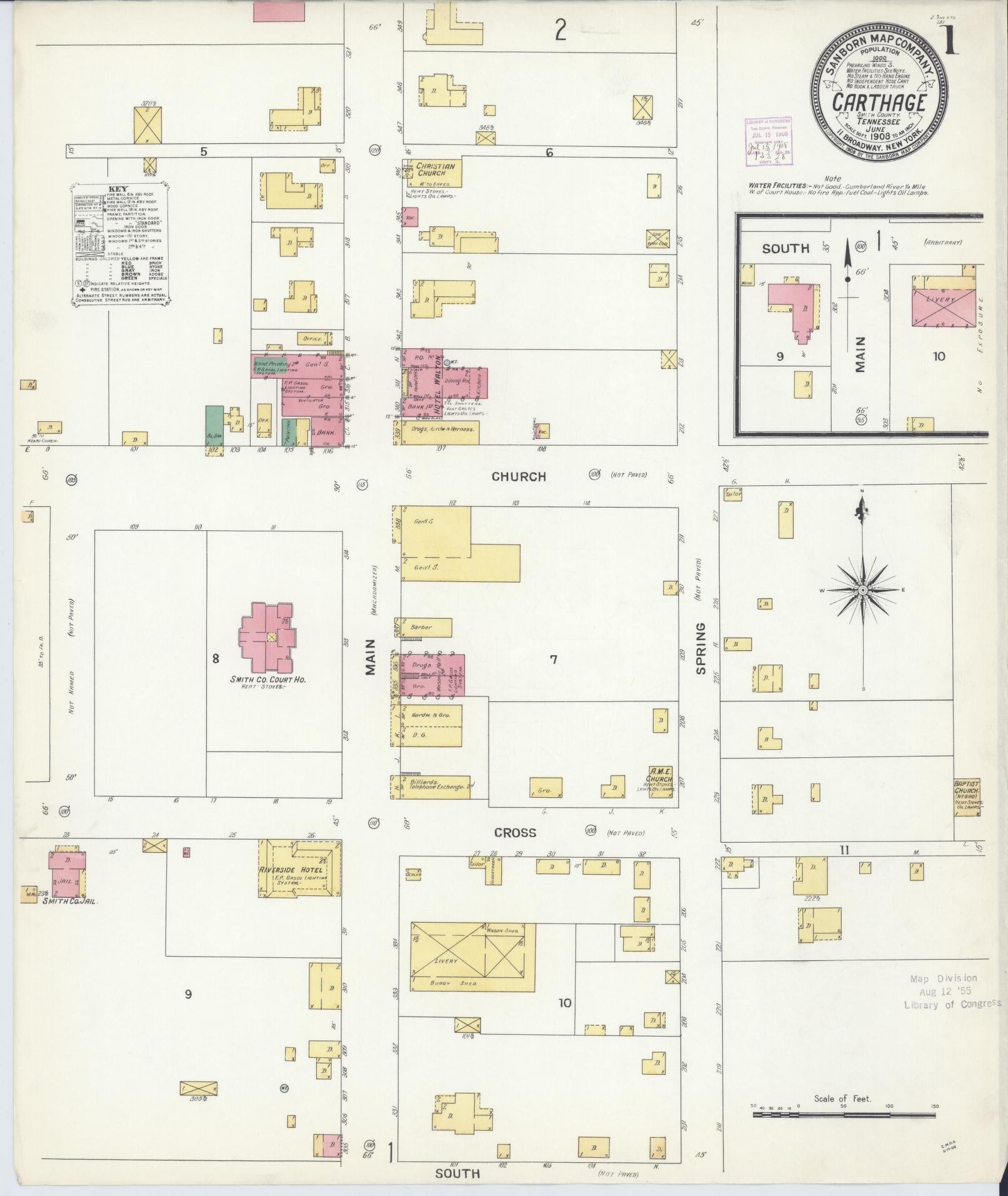 Sanborn Fire Insurance Map from Carthage, Smith County, Tennessee. (1908) – Historic Sanborn Fire Insurance Map Print