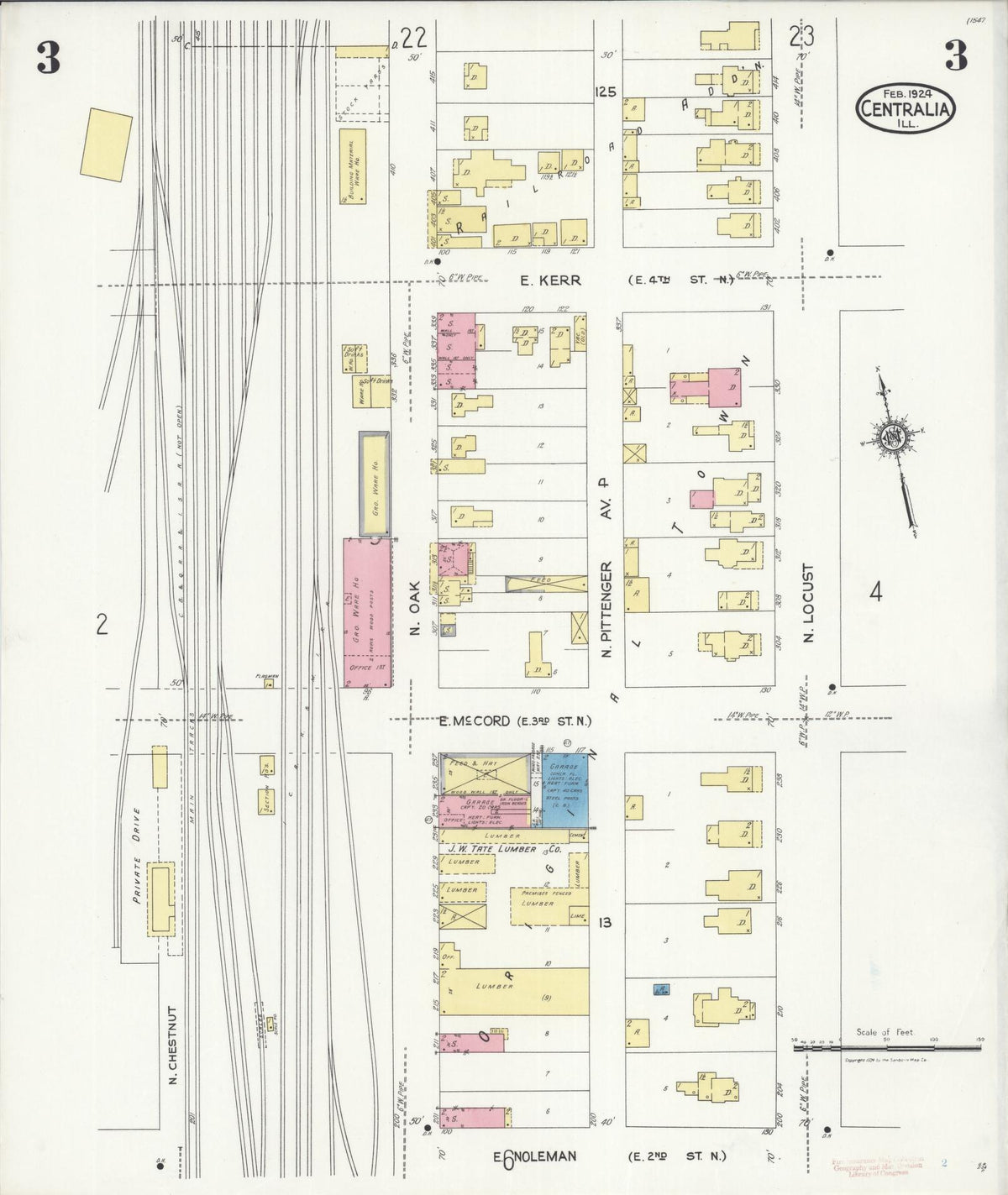 Sanborn Fire Insurance Map from Centralia, Marion, Clinton, Jefferson, and Washington Counties, Illinois (1924), Sheet #0003 - Historic Sanborn Fire Insurance Map Print, vintage old map wall art, antique decor, genealogy gift, Illinois Illinois map