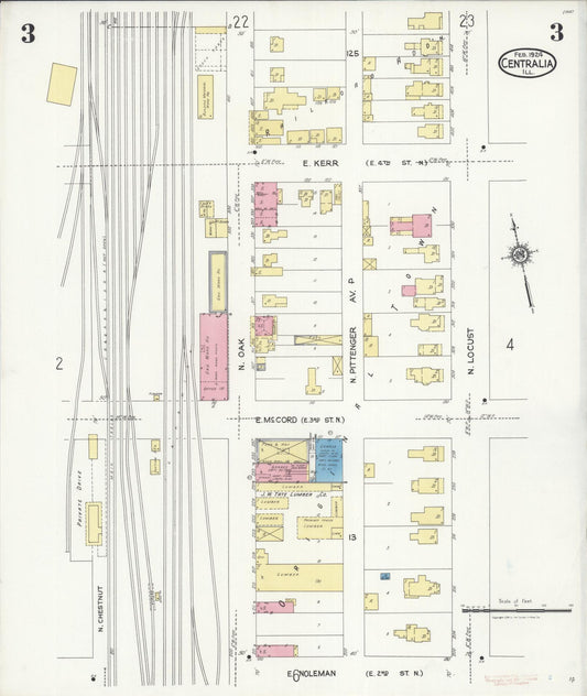 Sanborn Fire Insurance Map from Centralia, Marion, Clinton, Jefferson, and Washington Counties, Illinois (1924), Sheet #0003 - Historic Sanborn Fire Insurance Map Print, vintage old map wall art, antique decor, genealogy gift, Illinois Illinois map