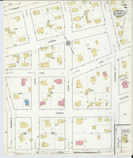 Sanborn Fire Insurance Map from Howell, Livingston County, Michigan (1916), Sheet #0002 - Historic Sanborn Fire Insurance Map Print, vintage old map wall art, antique decor, genealogy gift, Michigan Michigan map