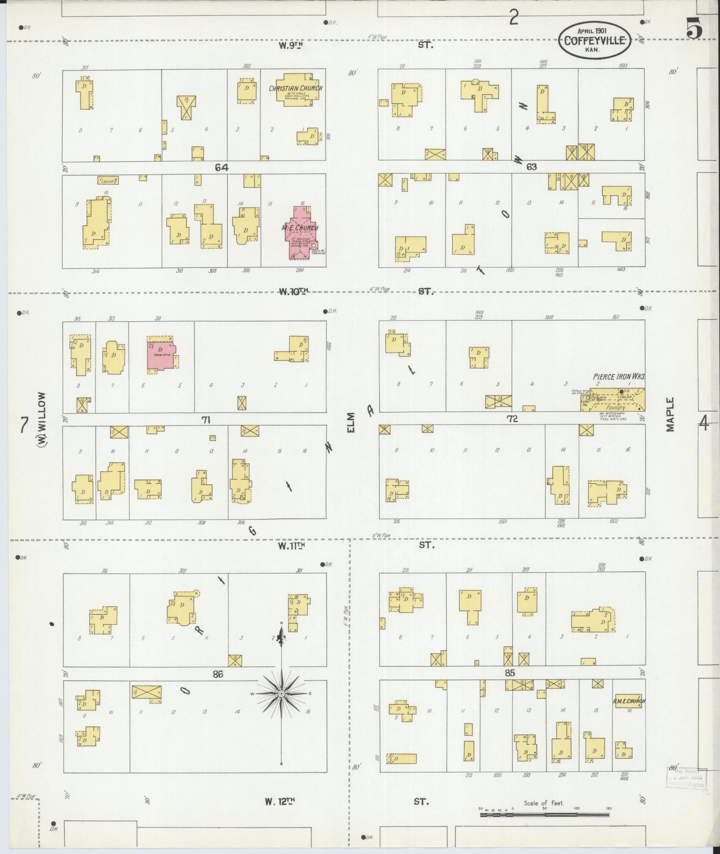Sanborn Fire Insurance Map from Coffeyville, Montgomery County, Kansas (1901), Sheet #0005 - Complete Map Set gallery image, historic Sanborn map, vintage wall art, Kansas Kansas
