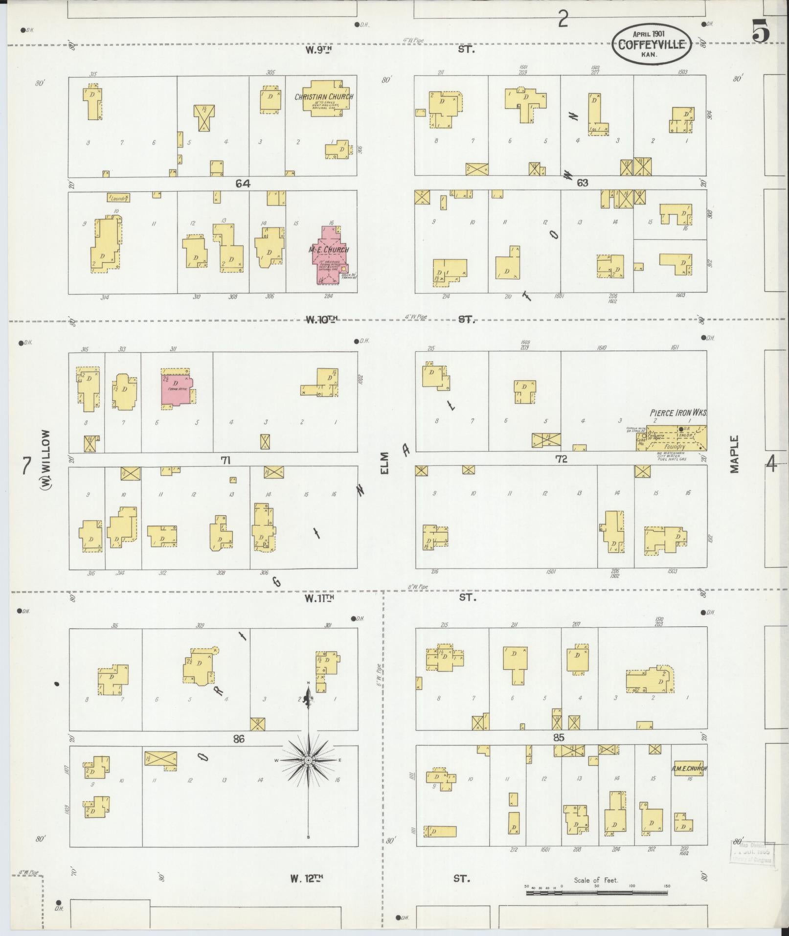 Sanborn Fire Insurance Map from Coffeyville, Montgomery County, Kansas (1901), Sheet #0005 - Complete Map Set gallery image, historic Sanborn map, vintage wall art, Kansas Kansas