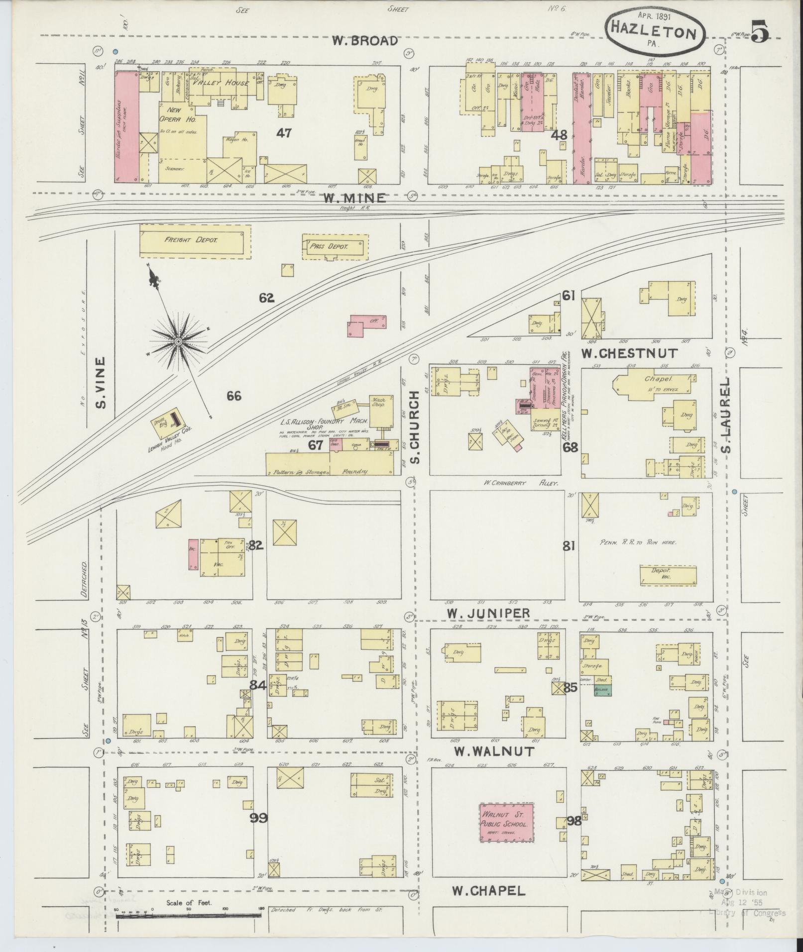 Sanborn Fire Insurance Map from Hazleton, Luzerne County, Pennsylvania (1891), Sheet #0005 - Complete Map Set gallery image, historic Sanborn map, vintage wall art, Pennsylvania Pennsylvania
