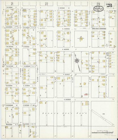 Sanborn Fire Insurance Map from Temple, Bell County, Texas (1915), Sheet #0028 - Complete Map Set gallery image, historic Sanborn map, vintage wall art, Texas Texas