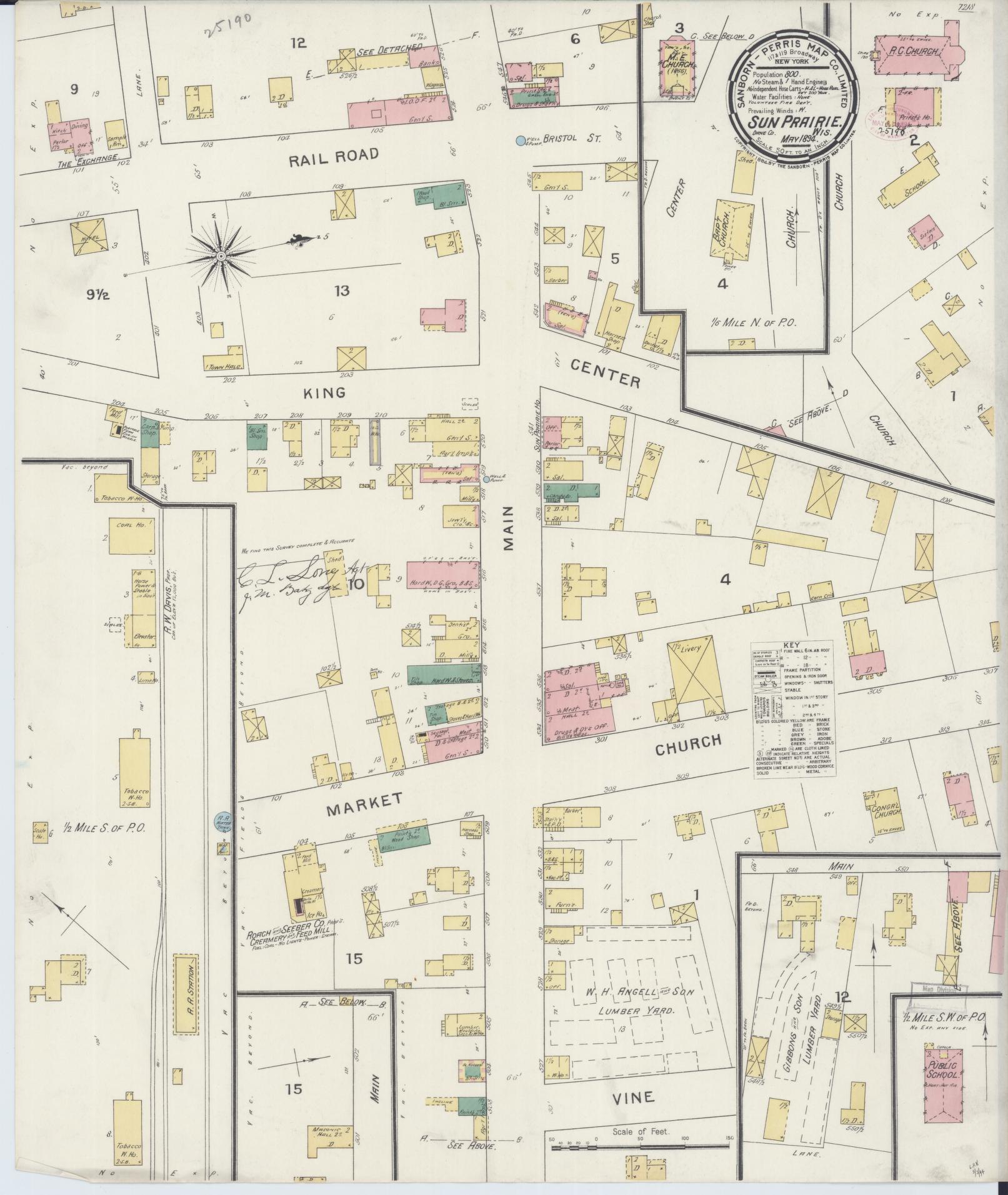 Sanborn Fire Insurance Map from Sun Prairie, Dane County, Wisconsin (1894), Sheet #0001 - Historic Sanborn Fire Insurance Map Print, vintage old map wall art, antique decor, genealogy gift, Wisconsin Wisconsin map