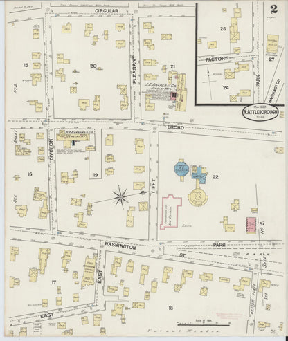 Sanborn Fire Insurance Map from North Attleborough, Bristol County, Massachusetts (1889), Sheet #0002 - Historic Sanborn Fire Insurance Map Print, vintage old map wall art, antique decor, genealogy gift, Massachusetts Massachusetts map