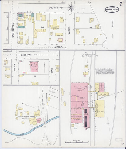 Sanborn Fire Insurance Map from Waukegan, Lake County, Illinois (1892), Sheet #0007 - Complete Map Set gallery image, historic Sanborn map, vintage wall art, Illinois Illinois