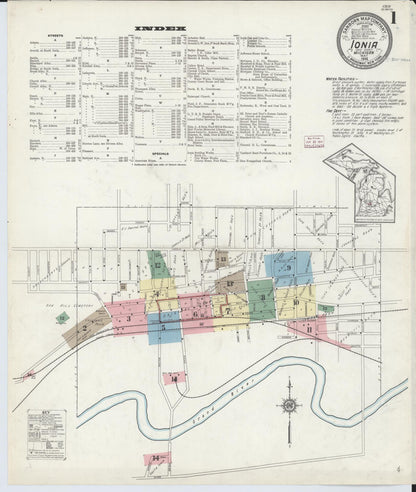 Sanborn Fire Insurance Map from Ionia, Ionia County, Michigan (1914), Sheet #0001 - Complete Map Set gallery image, historic Sanborn map, vintage wall art, Michigan Michigan
