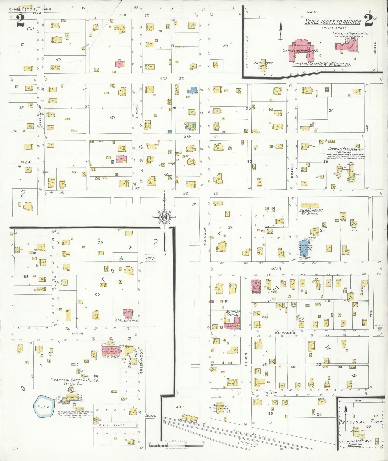Sanborn Fire Insurance Map from Charleston, Franklin County, Arkansas (1932), Sheet #0002 - Complete Map Set gallery image, historic Sanborn map, vintage wall art, Arkansas Arkansas