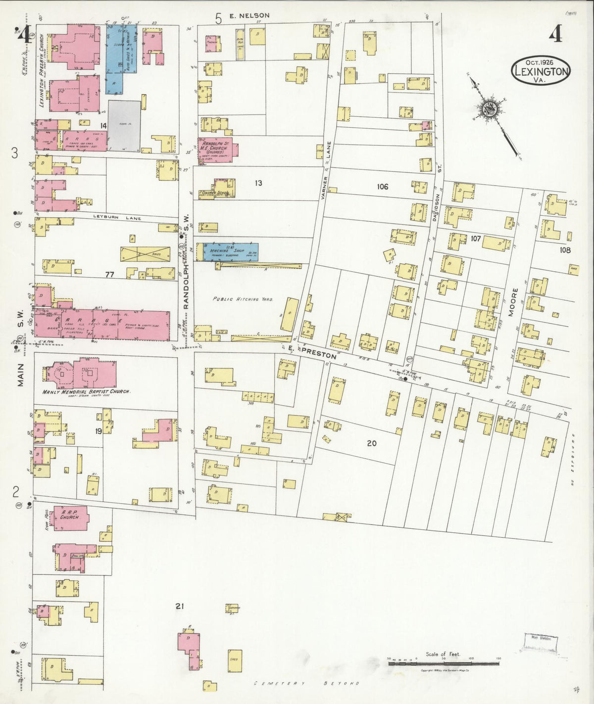 Sanborn Fire Insurance Map from Lexington, Independent Cities, Virginia (1926), Sheet #0004 - Complete Map Set gallery image, historic Sanborn map, vintage wall art, Virginia Virginia