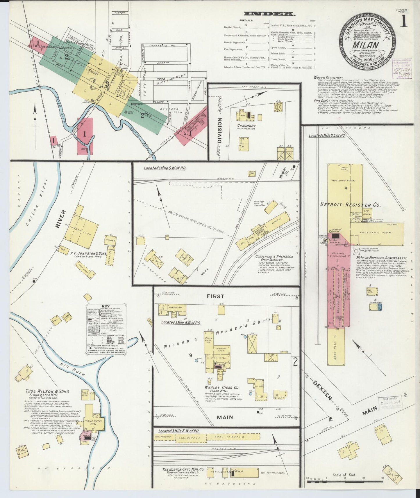 Sanborn Fire Insurance Map from Milan, Washtenaw And Monroe Counties, Michigan (1908), Sheet #0001 - Complete Map Set gallery image, historic Sanborn map, vintage wall art, Michigan Michigan