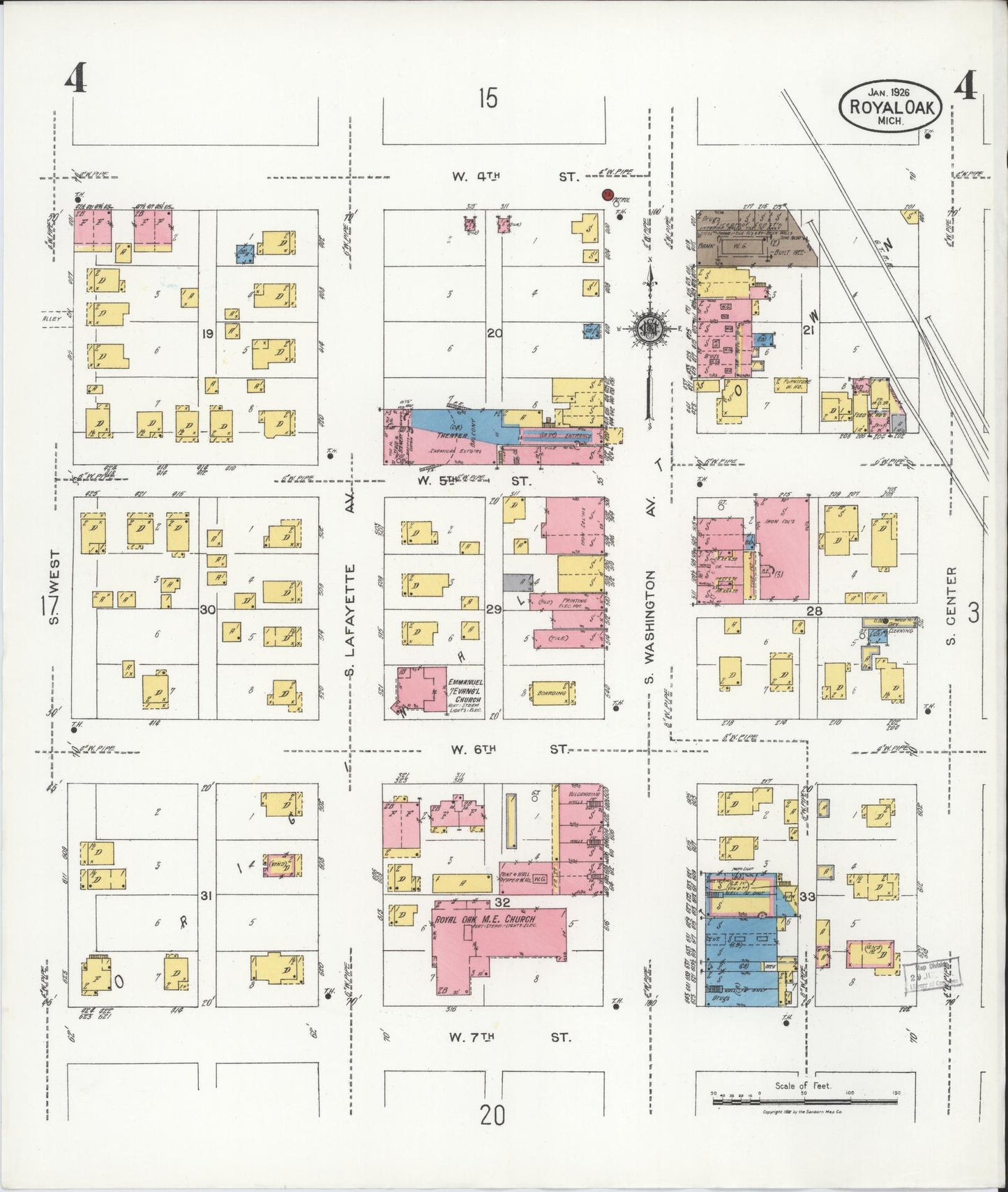 Sanborn Fire Insurance Map from Royal Oak, Oakland County, Michigan (1926), Sheet #0004 - Complete Map Set gallery image, historic Sanborn map, vintage wall art, Michigan Michigan