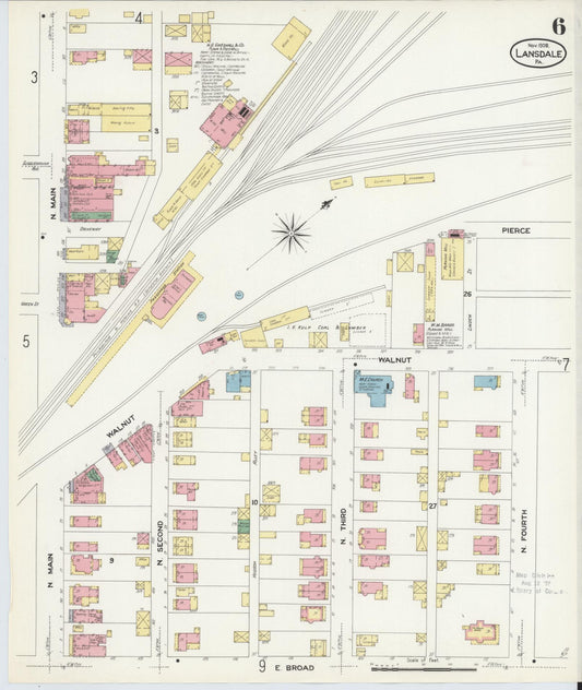 Sanborn Fire Insurance Map from Lansdale, Montgomery County, Pennsylvania (1912), Sheet #0006 - Historic Sanborn Fire Insurance Map Print, vintage old map wall art, antique decor, genealogy gift, Pennsylvania Pennsylvania map