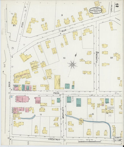 Sanborn Fire Insurance Map from Andover, Essex County, Massachusetts (1892), Sheet #0002 - Historic Sanborn Fire Insurance Map Print, vintage old map wall art, antique decor, genealogy gift, Massachusetts Massachusetts map