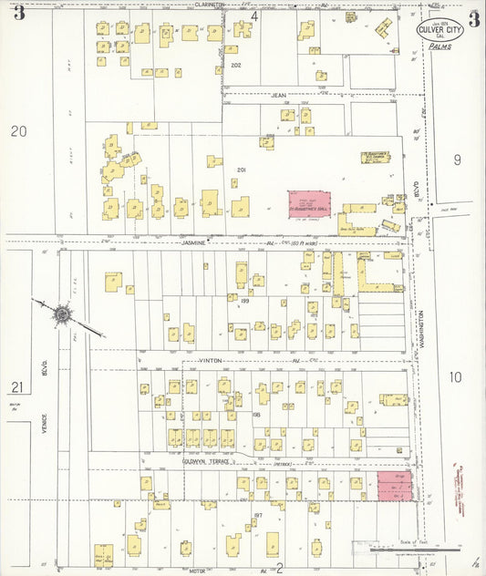 Sanborn Fire Insurance Map from Culver City, Los Angeles County, California (1924), Sheet #0003 - Historic Sanborn Fire Insurance Map Print, vintage old map wall art, antique decor, genealogy gift, California California map