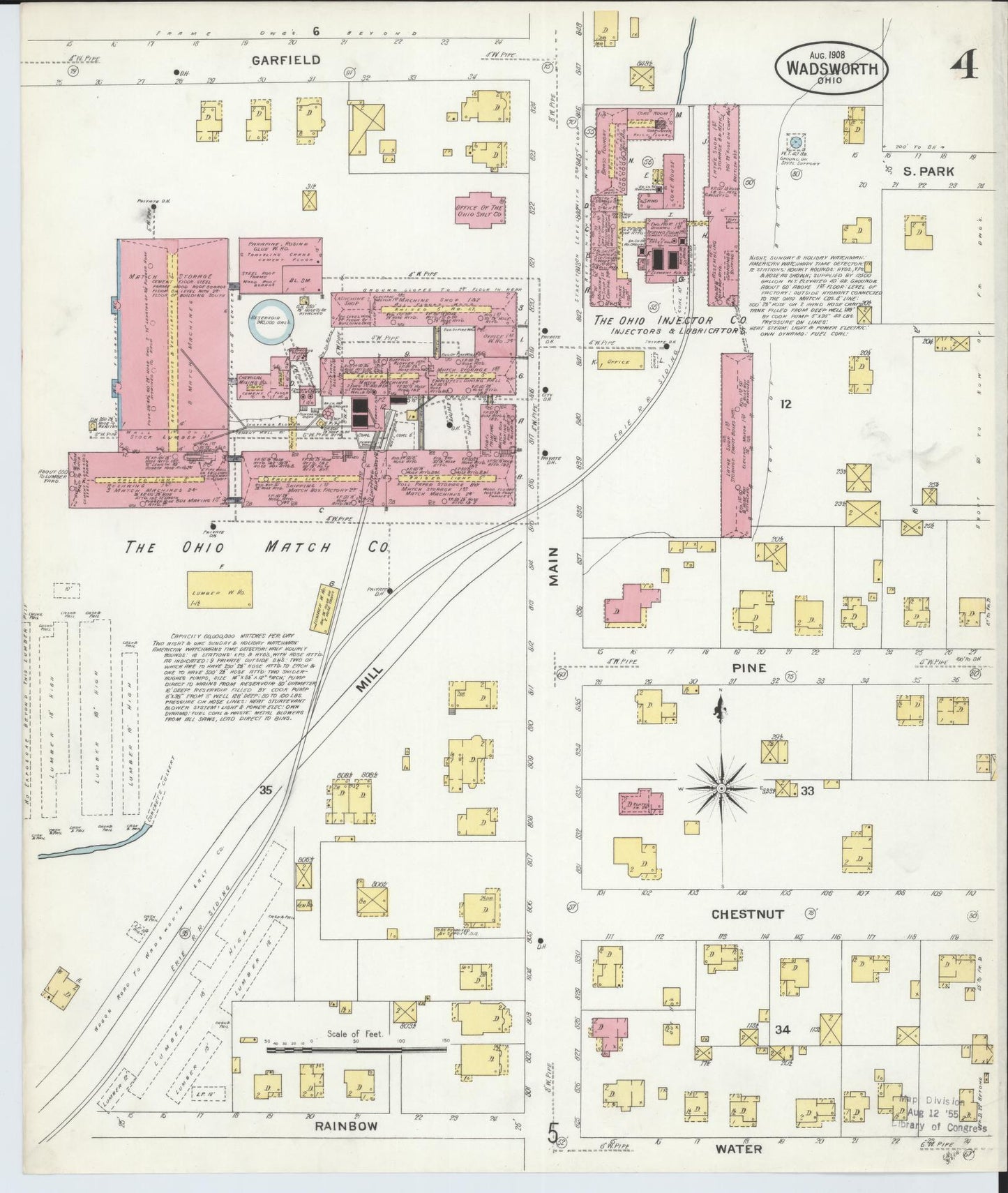 Sanborn Fire Insurance Map from Wadsworth, Medina County, Ohio (1908), Sheet #0004 - Historic Sanborn Fire Insurance Map Print, vintage old map wall art, antique decor, genealogy gift, Ohio Ohio map