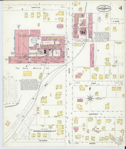 Sanborn Fire Insurance Map from Wadsworth, Medina County, Ohio (1908), Sheet #0004 - Historic Sanborn Fire Insurance Map Print, vintage old map wall art, antique decor, genealogy gift, Ohio Ohio map