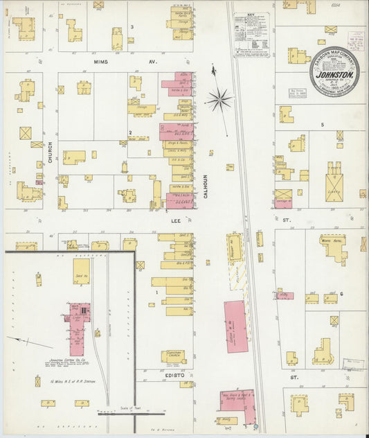 Sanborn Fire Insurance Map from Johnston, Edgefield County, South Carolina (1903), Sheet #0001 - Historic Sanborn Fire Insurance Map Print, vintage old map wall art, antique decor, genealogy gift, South Carolina South Carolina map