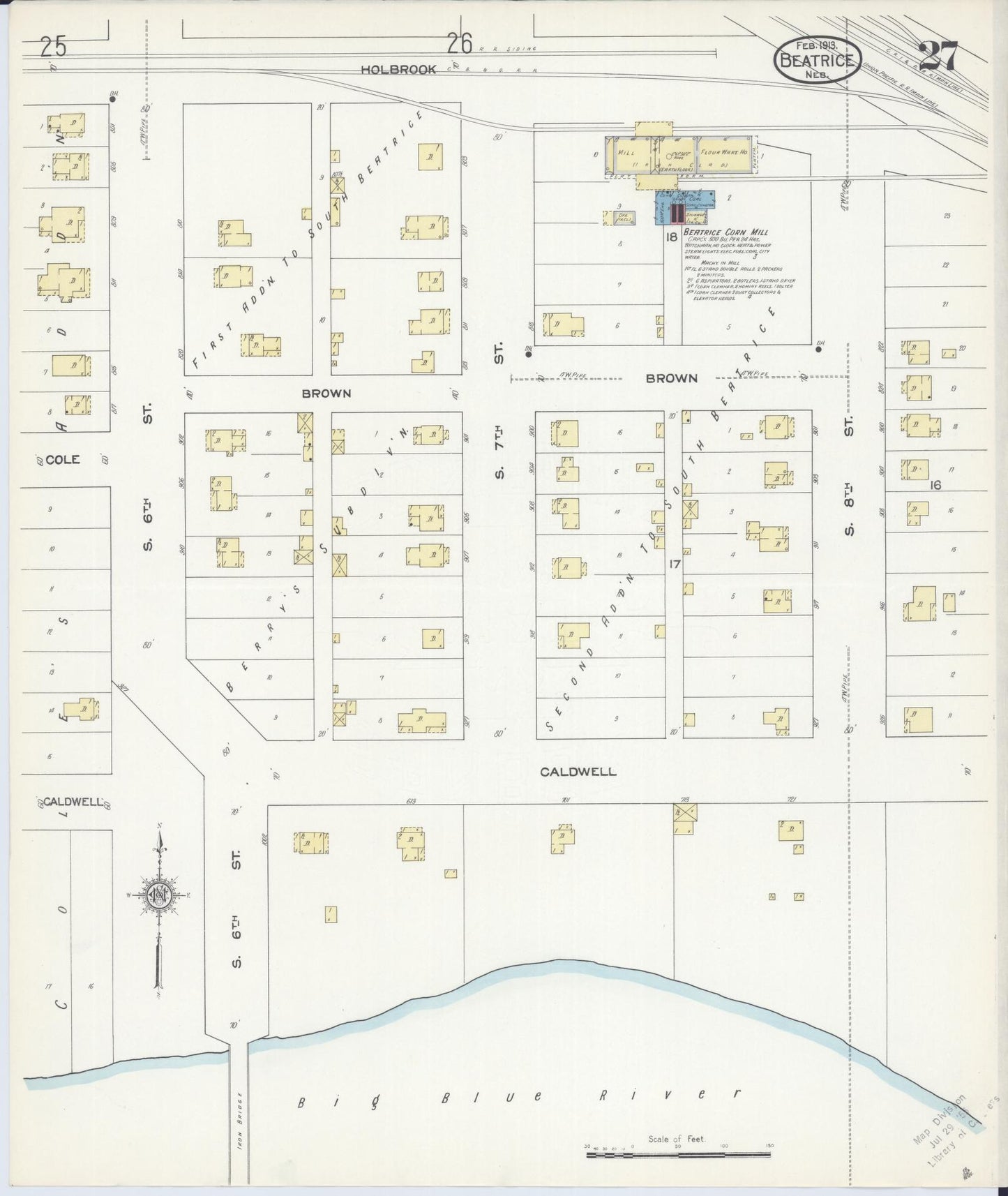 Sanborn Fire Insurance Map from Beatrice, Gage County, Nebraska (1913), Sheet #0027 - Historic Sanborn Fire Insurance Map Print, vintage old map wall art, antique decor, genealogy gift, Nebraska Nebraska map