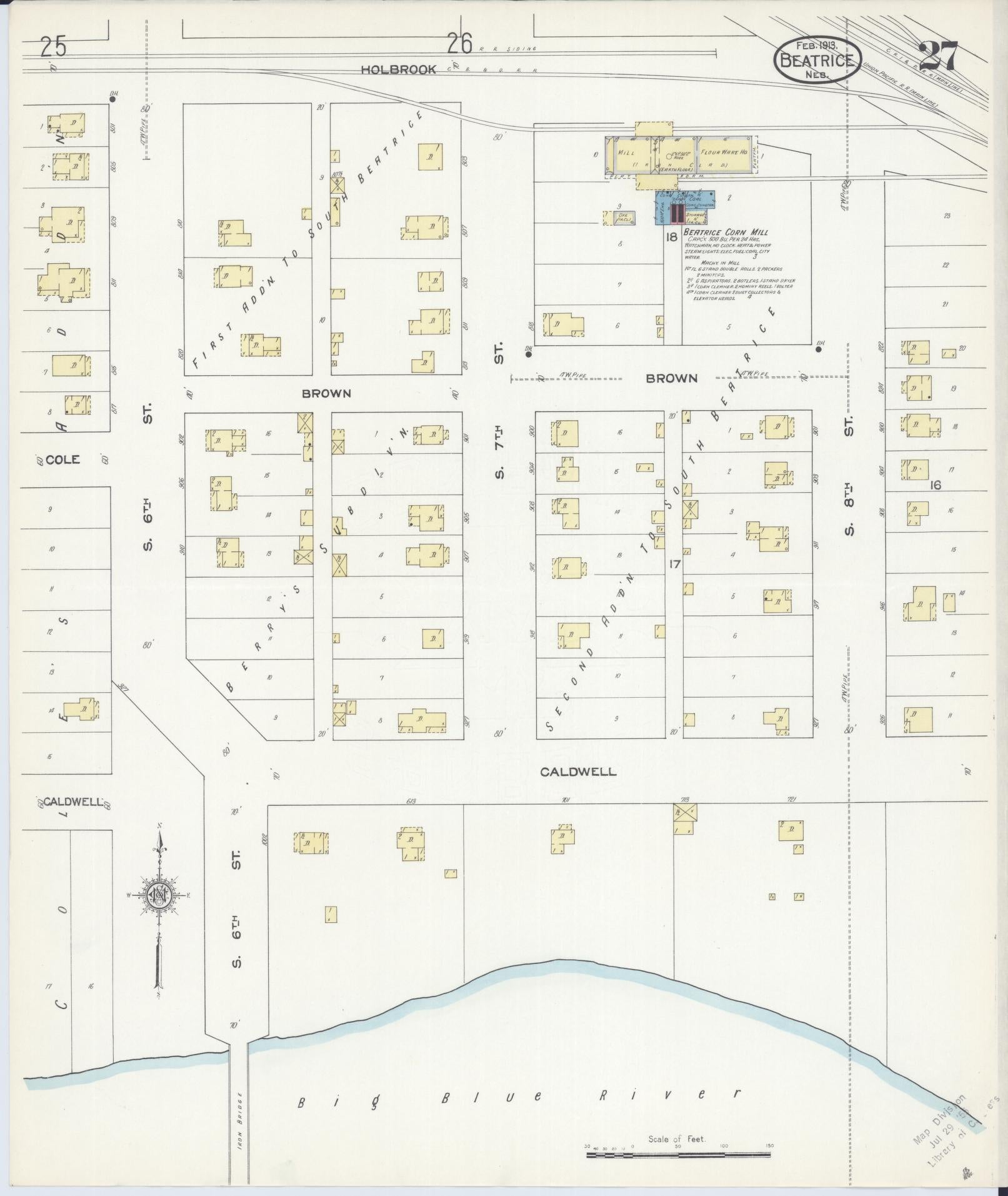 Sanborn Fire Insurance Map from Beatrice, Gage County, Nebraska (1913), Sheet #0027 - Historic Sanborn Fire Insurance Map Print, vintage old map wall art, antique decor, genealogy gift, Nebraska Nebraska map