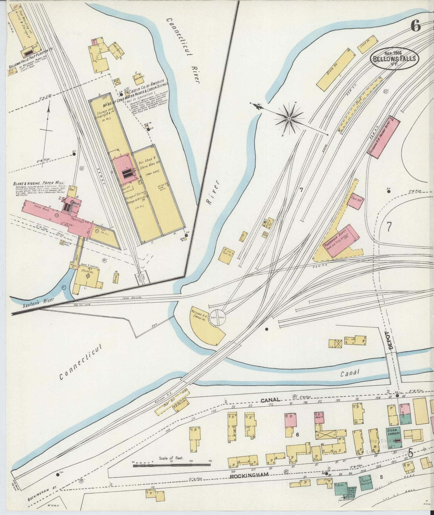 Sanborn Fire Insurance Map from Bellows Falls, Windham County, Vermont (1906), Sheet #0006 - Complete Map Set gallery image, historic Sanborn map, vintage wall art, Vermont Vermont