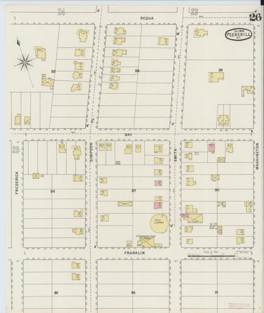 Sanborn Fire Insurance Map from Peekskill, Westchester County, New York (1895), Sheet #0026 - Historic Sanborn Fire Insurance Map Print, vintage old map wall art, antique decor, genealogy gift, New York New York map