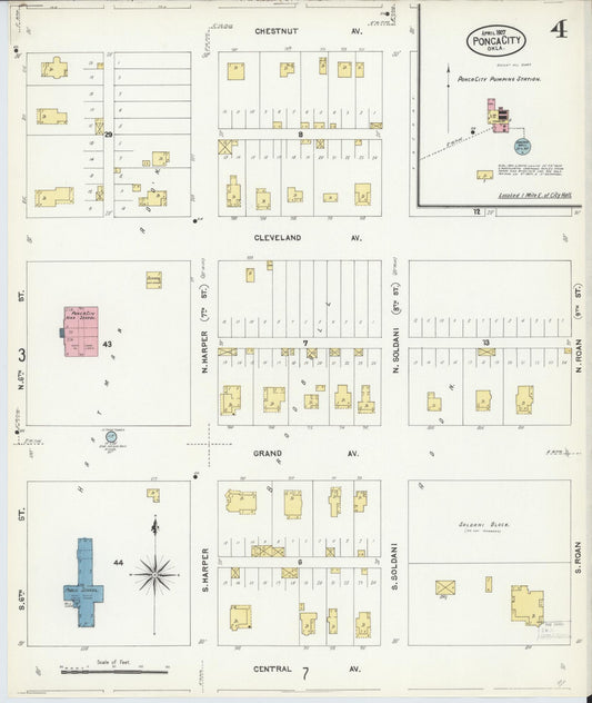 Sanborn Fire Insurance Map from Ponca City, Kay County, Oklahoma (1907), Sheet #0004 - Historic Sanborn Fire Insurance Map Print, vintage old map wall art, antique decor, genealogy gift, Oklahoma Oklahoma map