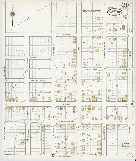 Sanborn Fire Insurance Map from Eastland, Eastland County, Texas (1920), Sheet #0020 - Historic Sanborn Fire Insurance Map Print, vintage old map wall art, antique decor, genealogy gift, Texas Texas map