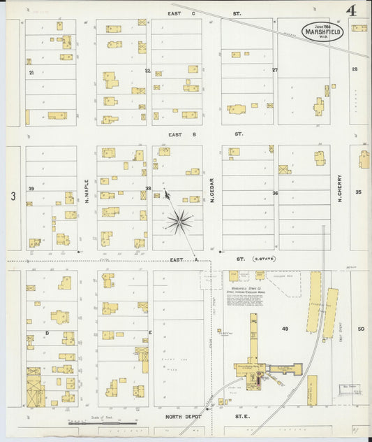 Sanborn Fire Insurance Map from Marshfield, Wood County, Wisconsin (1904), Sheet #0004 - Historic Sanborn Fire Insurance Map Print, vintage old map wall art, antique decor, genealogy gift, Wisconsin Wisconsin map