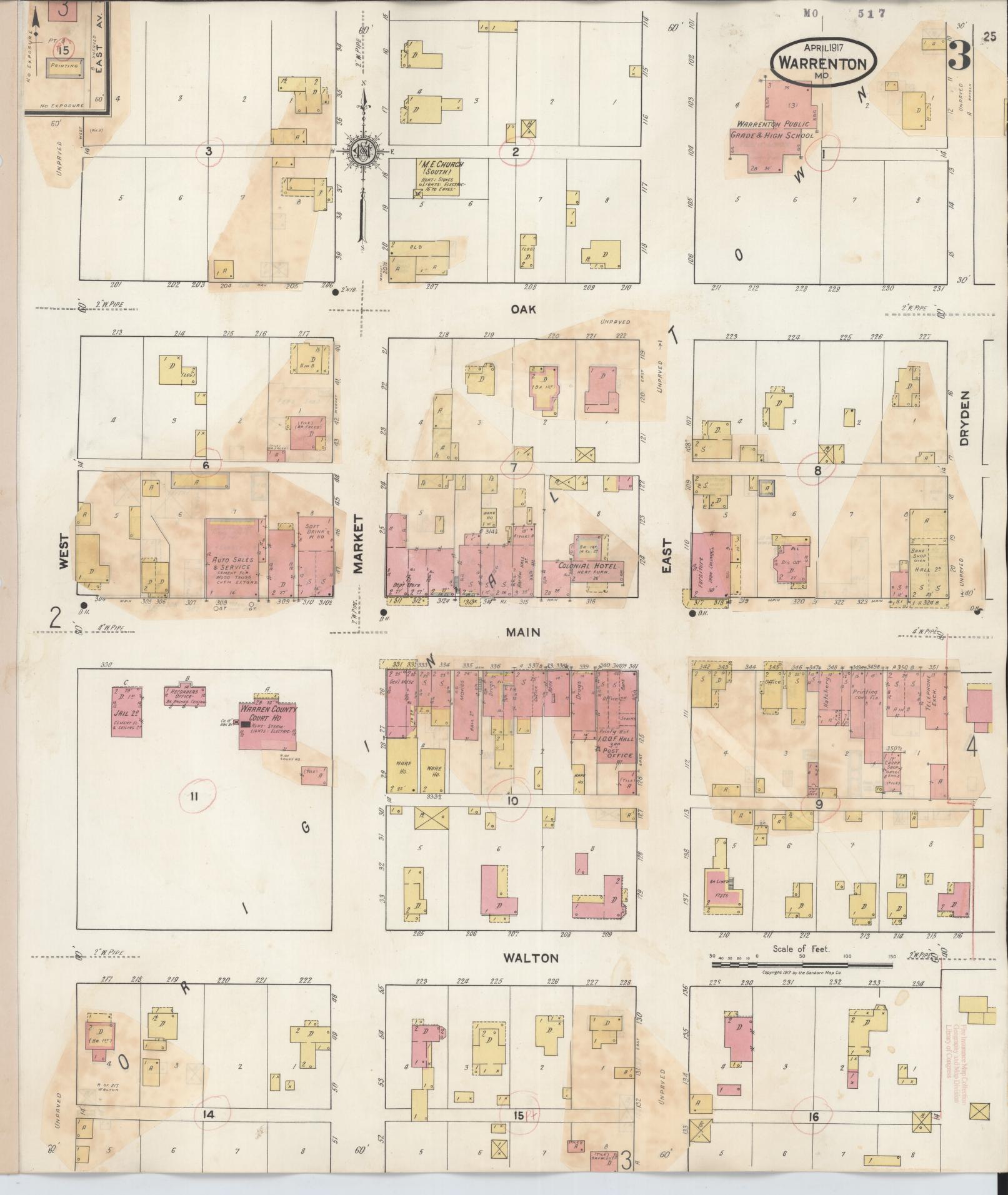 Sanborn Fire Insurance Map from Warrenton, Warren County, Missouri (1932), Sheet #0003 - Historic Sanborn Fire Insurance Map Print, vintage old map wall art, antique decor, genealogy gift, Missouri Missouri map