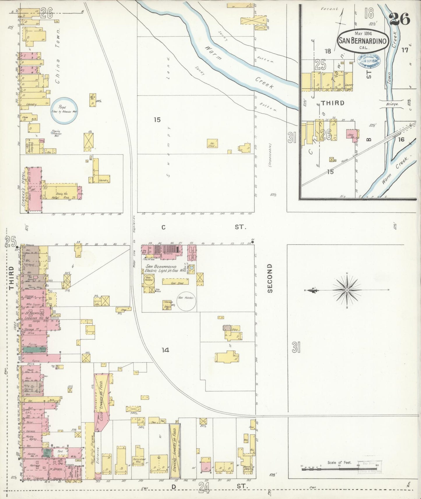 Sanborn Fire Insurance Map from San Bernardino, San Bernardino County, California (1894), Sheet #0026 - Complete Map Set gallery image, historic Sanborn map, vintage wall art, California California